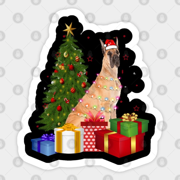 Great Dane Christmas Dog Shirt With Santa Hat Christmas Funny Gift Sticker by CoolTees